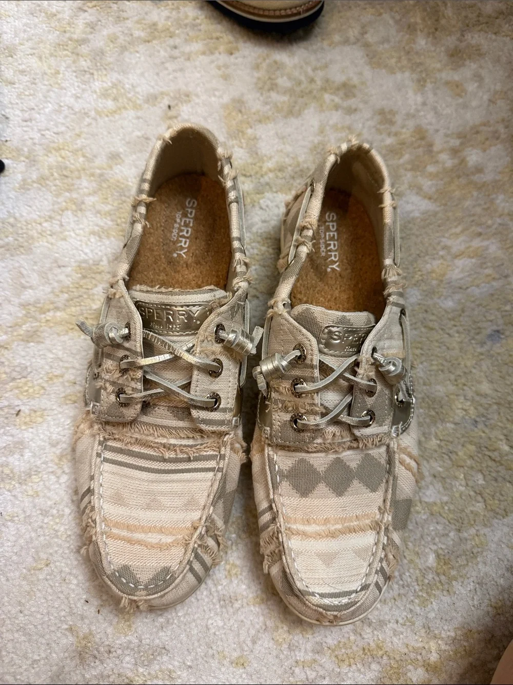 Sperry Neutral Striped Frayed Canvas Boat Shoes
